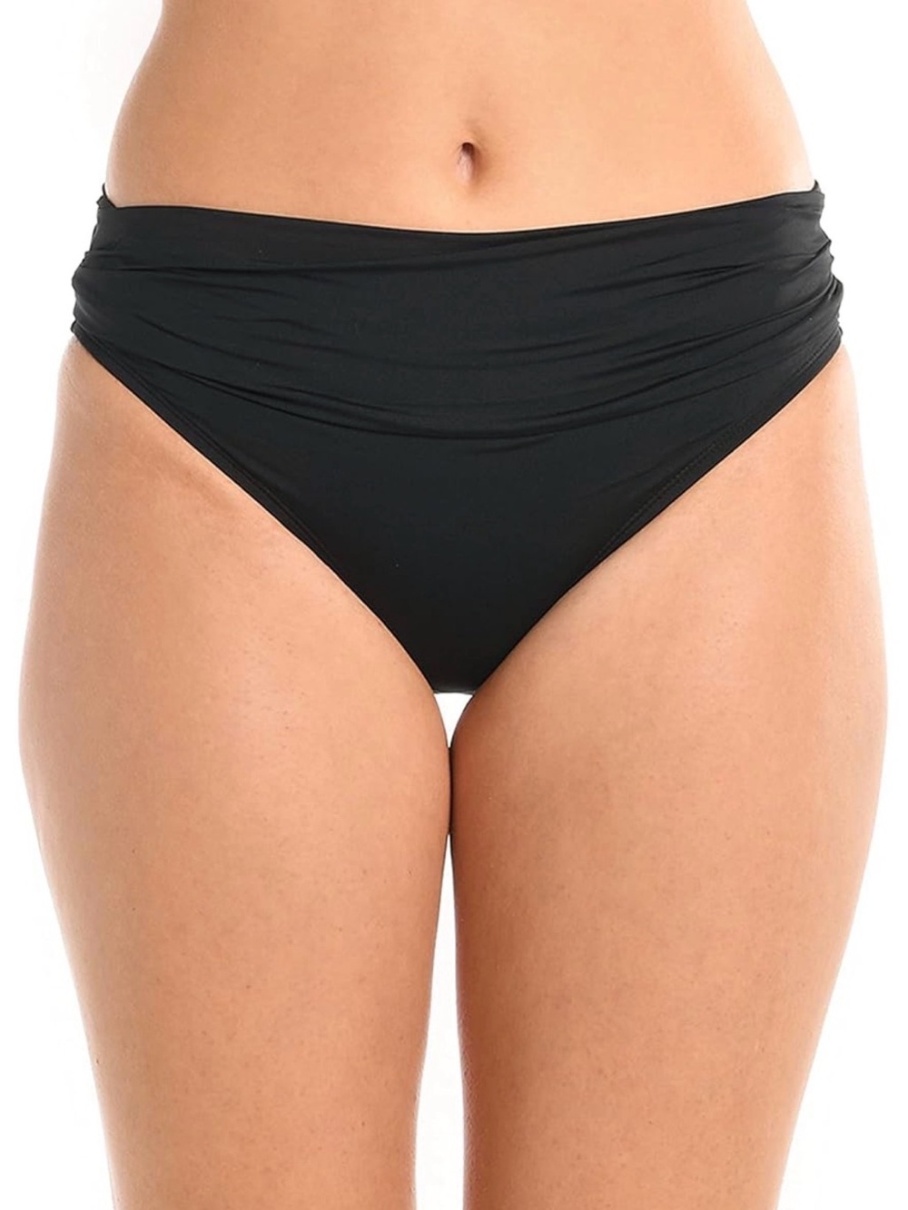 NWT La Blanca Island Goddess Shirred Band Hipster Bikini Swim Bottom Black Sz 6